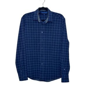 🆕 VINCE CAMUTO Shirt Mens Large Blue Check Button Up Long Sleeve Stretch